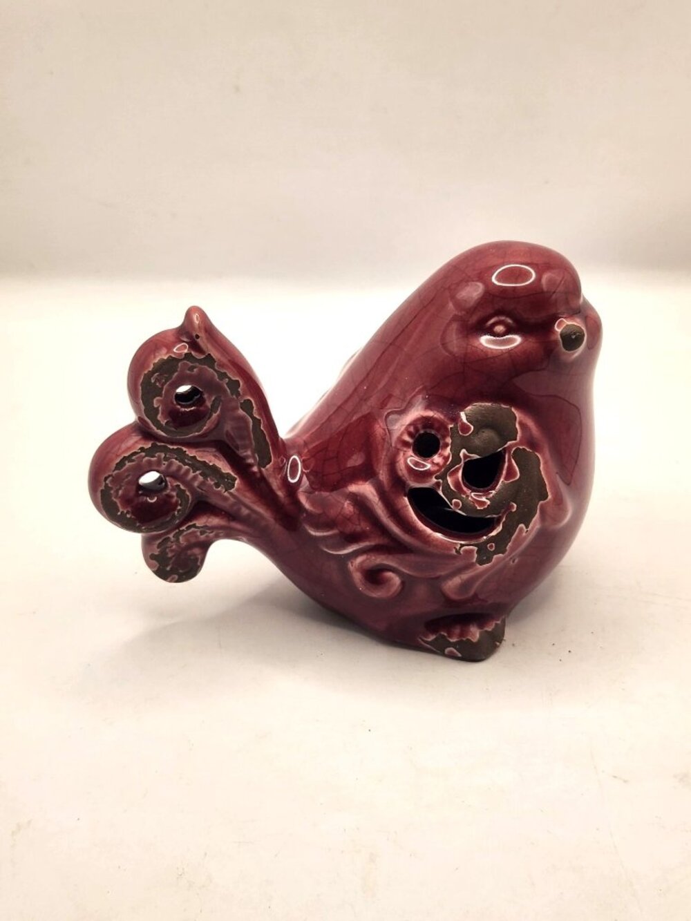 Red Ceramic Bird Figurine